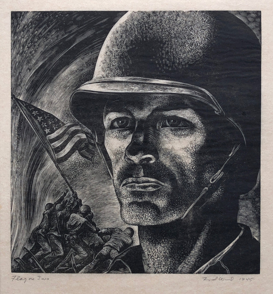 Flag On Iwo by Lynd Ward, Amer., (1905-1985)